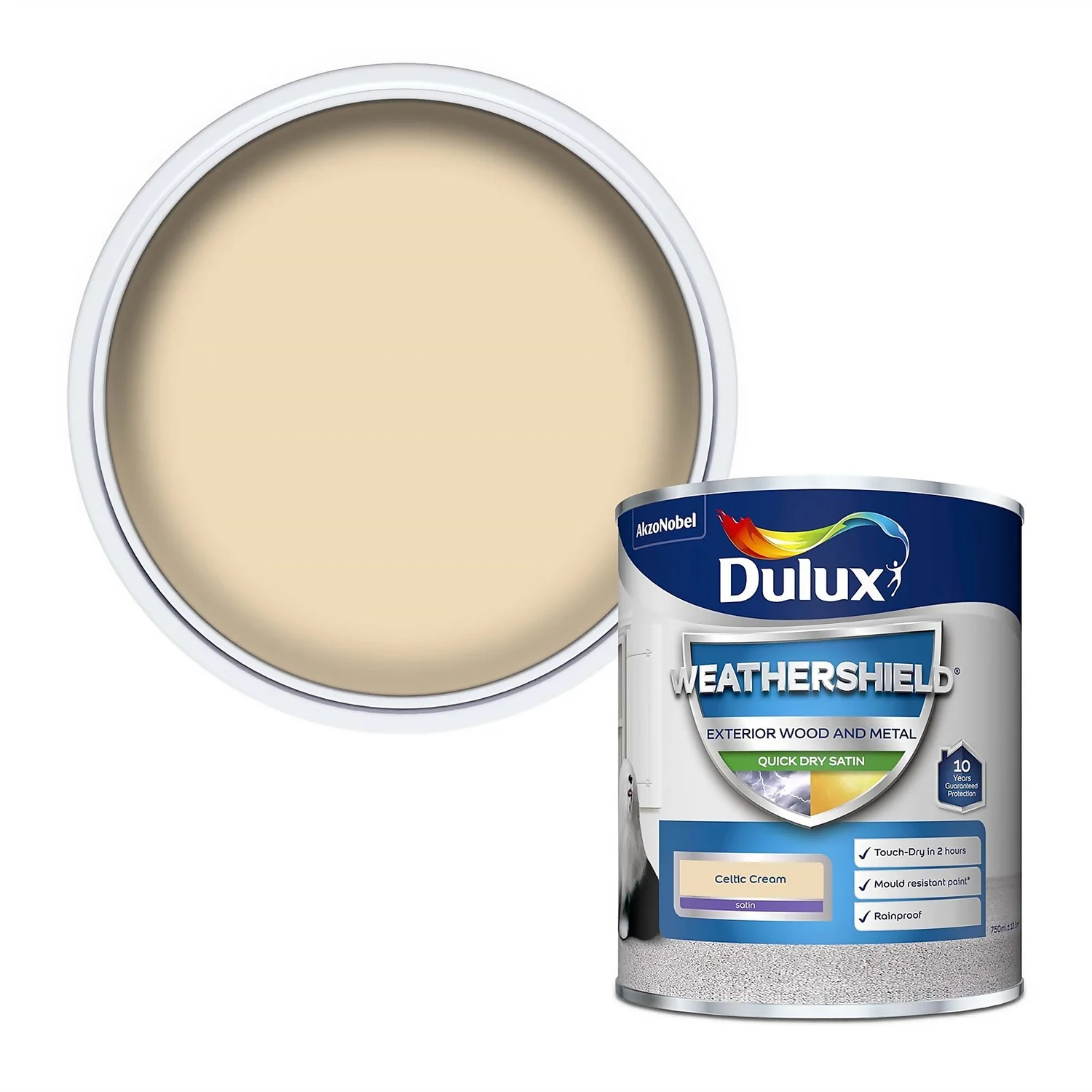 Dulux Weathershield Exterior Quick Dry Satin Paint Celtic Cream - 750ml 1 Dulux Weathershield Exterior Quick Dry Satin Paint Celtic Cream - 750ml
