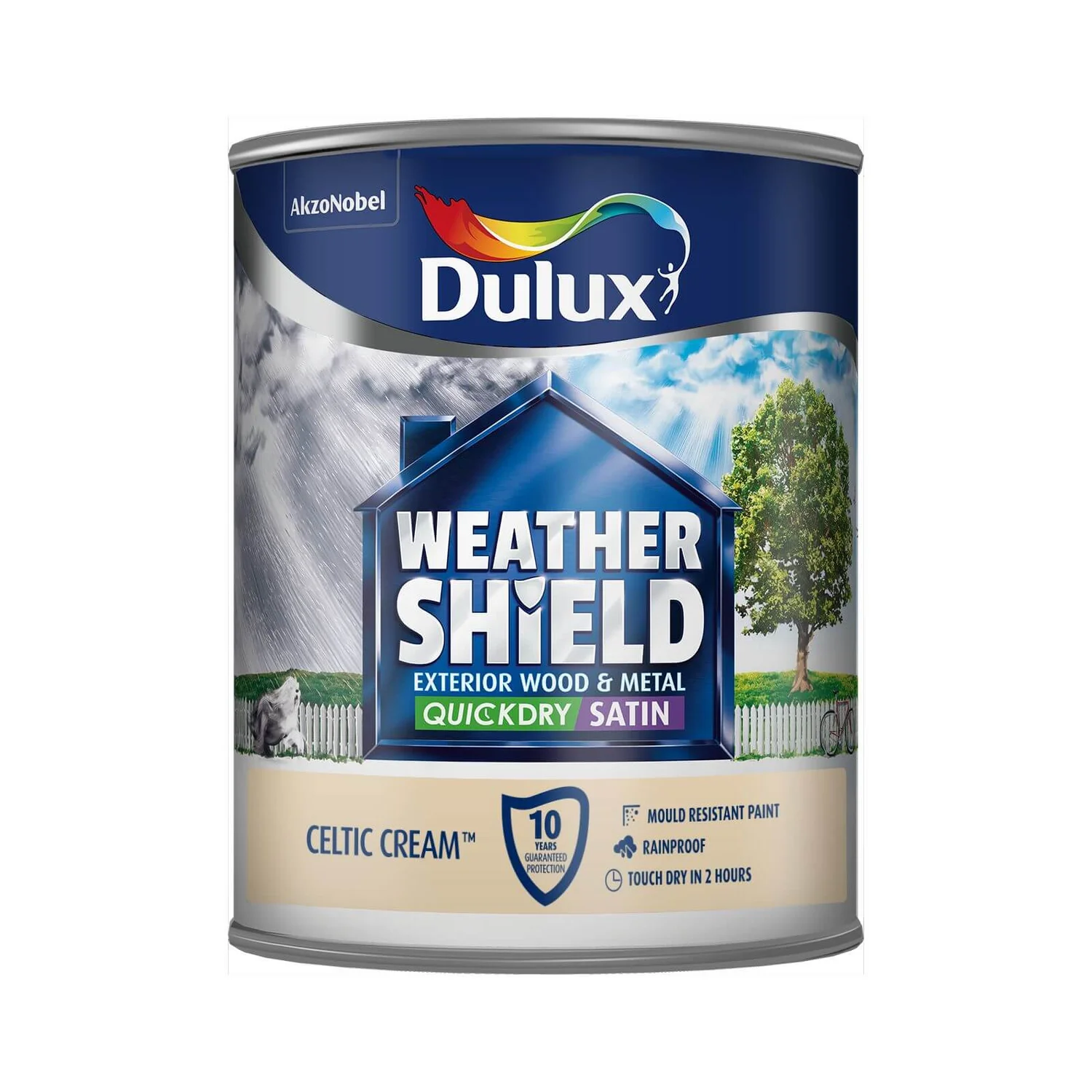 Dulux Weathershield Exterior Quick Dry Satin Paint Celtic Cream - 750ml 2 Dulux Weathershield Exterior Quick Dry Satin Paint Celtic Cream - 750ml - Image 2