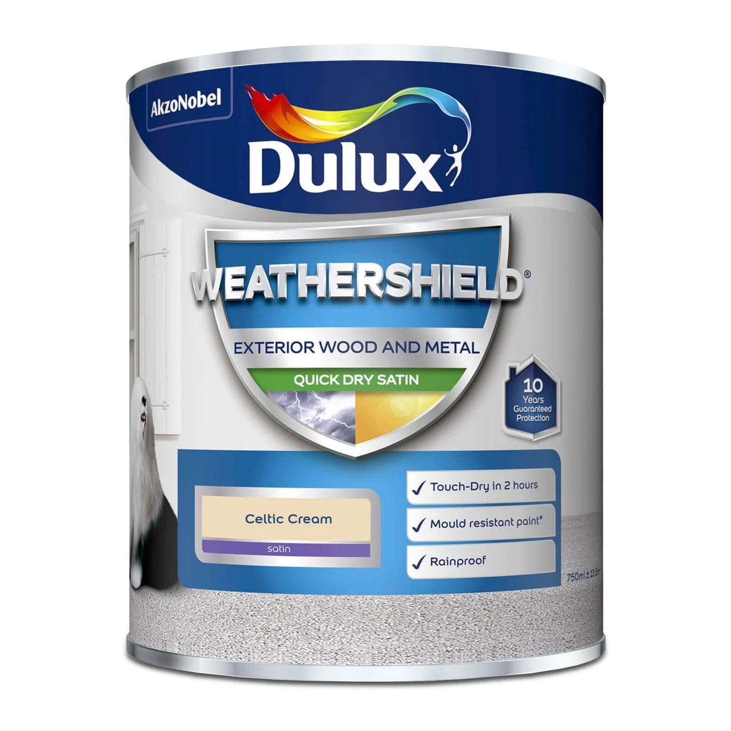 Dulux Weathershield Exterior Quick Dry Satin Paint Celtic Cream - 750ml 4 Dulux Weathershield Exterior Quick Dry Satin Paint Celtic Cream - 750ml - Image 4