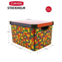 Curver Stockholm Bright Blocks Plastic Deco Storage Box Multi Colour 22L -Best Home Furnishing Store 12807671 1294833169877121