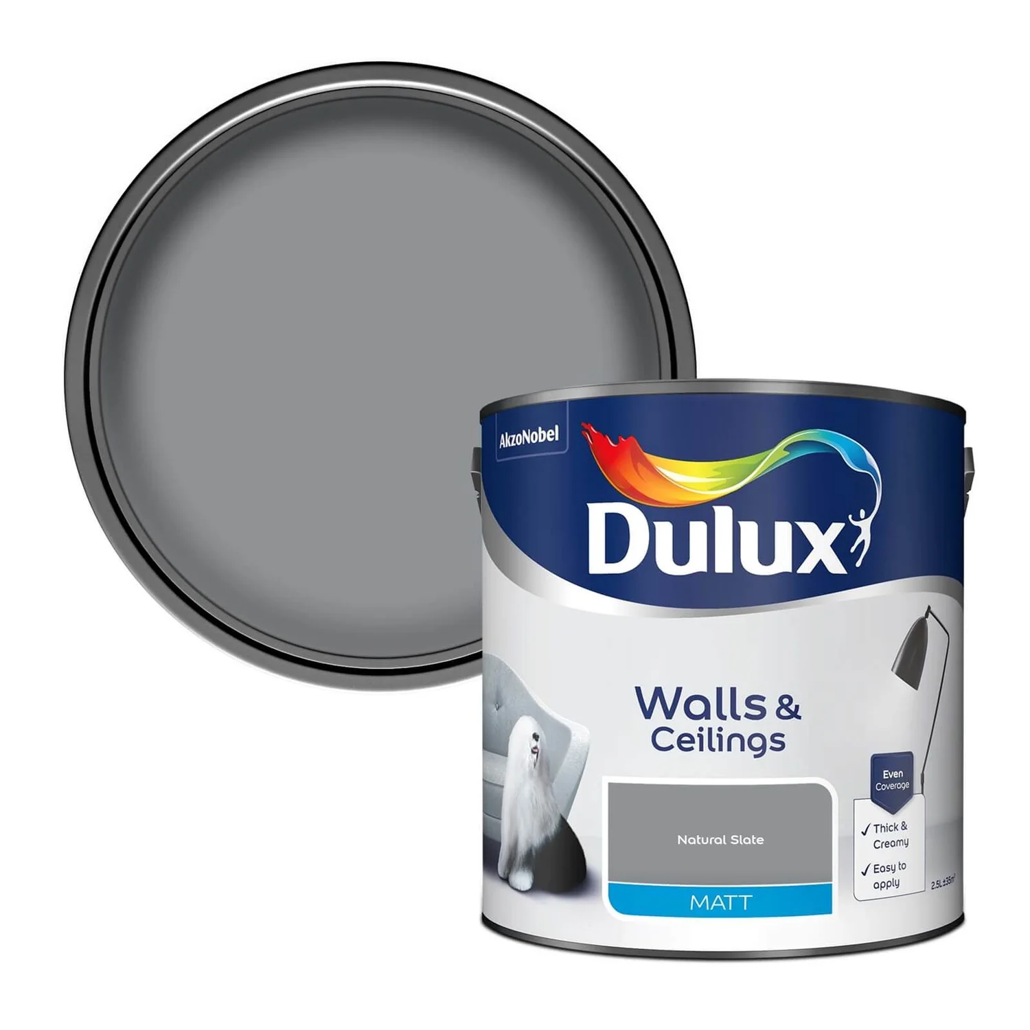 Dulux Matt Emulsion Paint Natural Slate - 2.5L 1 Dulux Matt Emulsion Paint Natural Slate - 2.5L