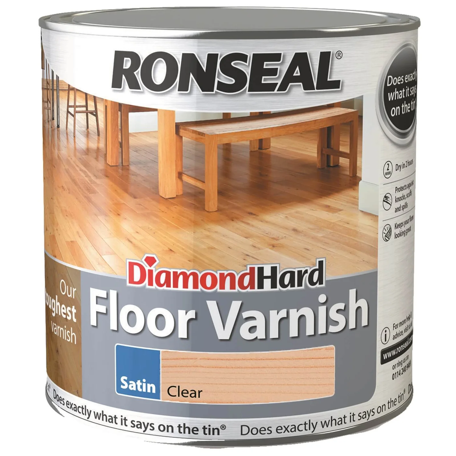 Ronseal Diamond Hard Floor Varnish Satin Clear- 2.5L 1 Ronseal Diamond Hard Floor Varnish Satin Clear- 2.5L