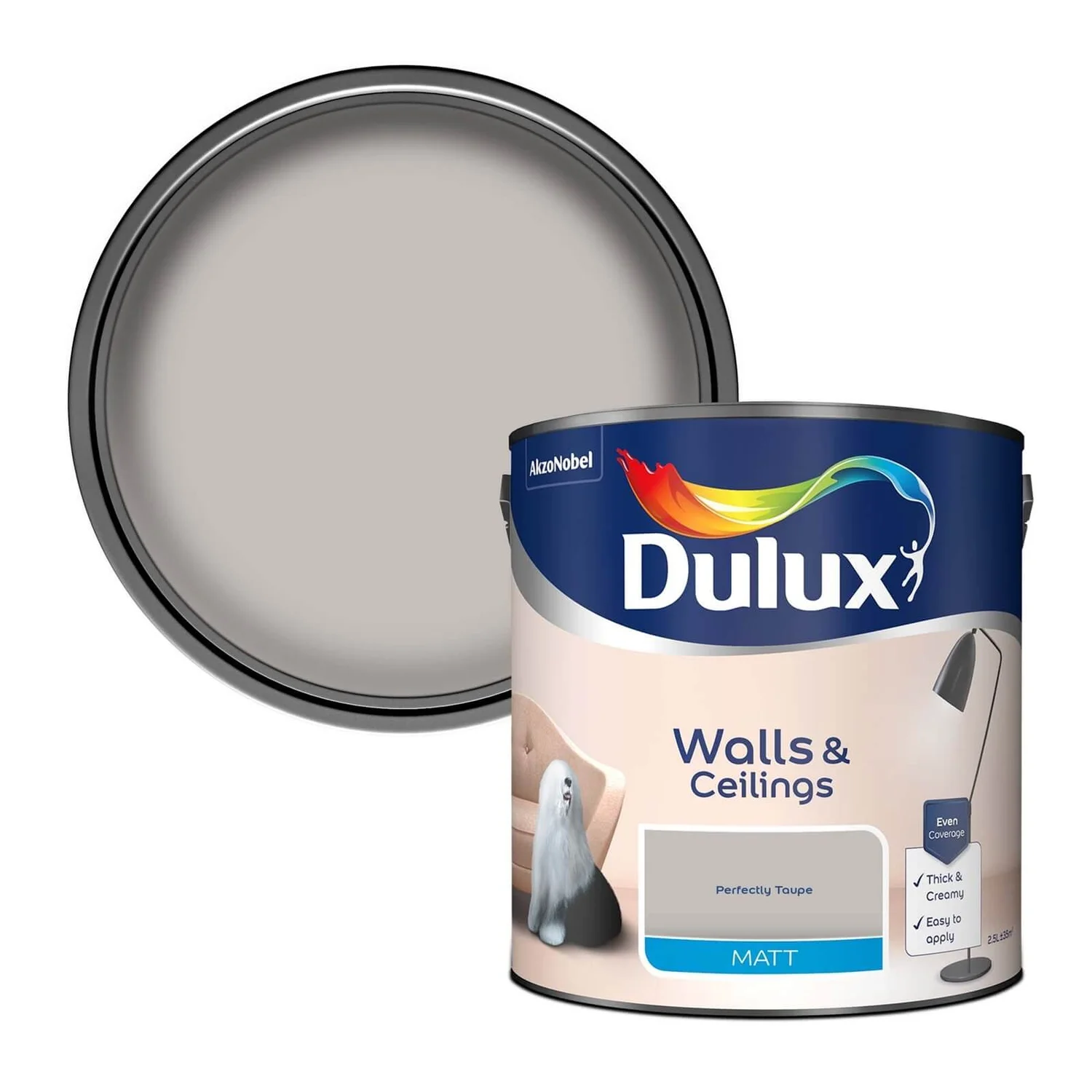 Dulux Matt Emulsion Paint Perfectly Taupe - 2.5L 1 Dulux Matt Emulsion Paint Perfectly Taupe - 2.5L