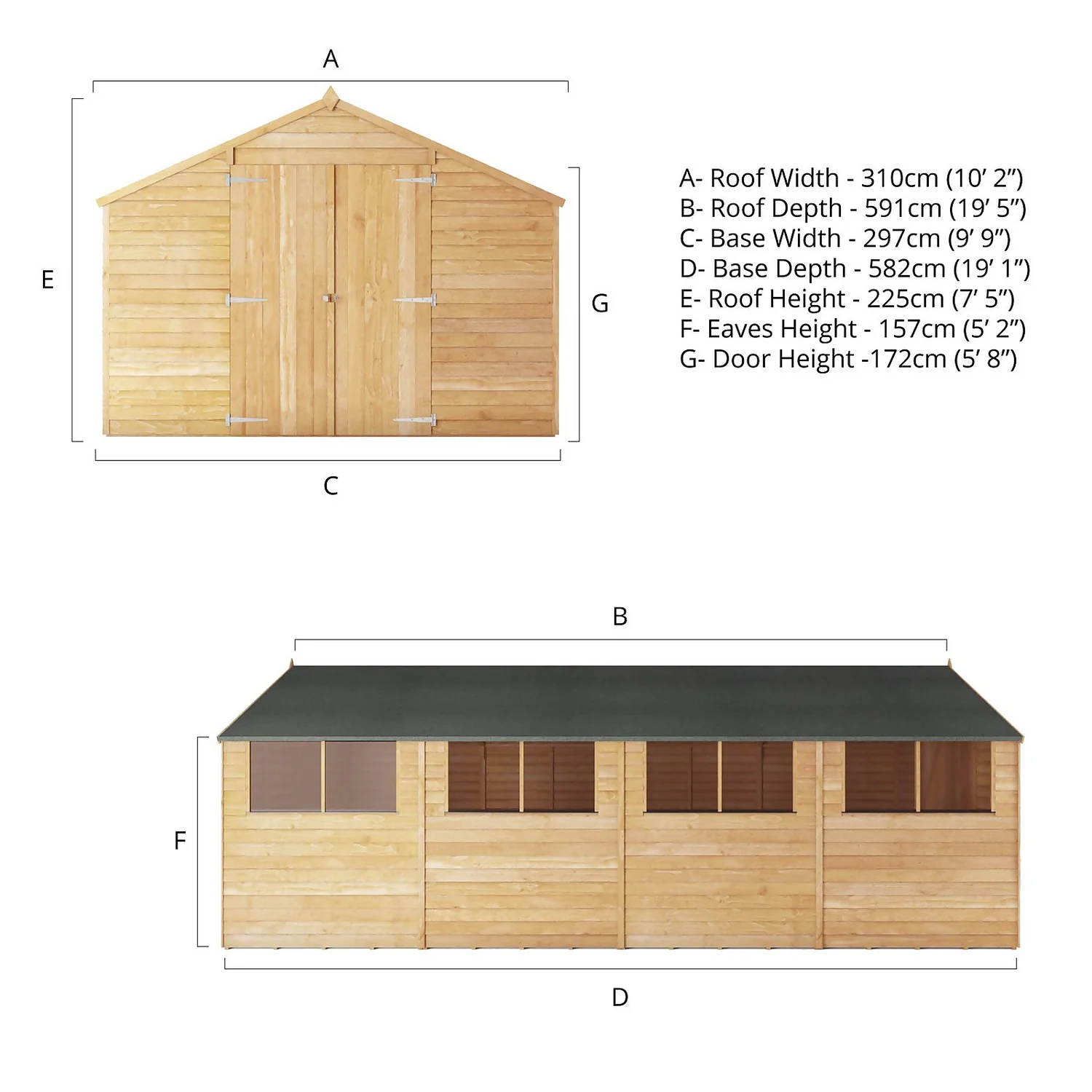 Mercia 20 X 10ft Overlap Apex Wooden Shed 9 Mercia 20 X 10ft Overlap Apex Wooden Shed - Image 9