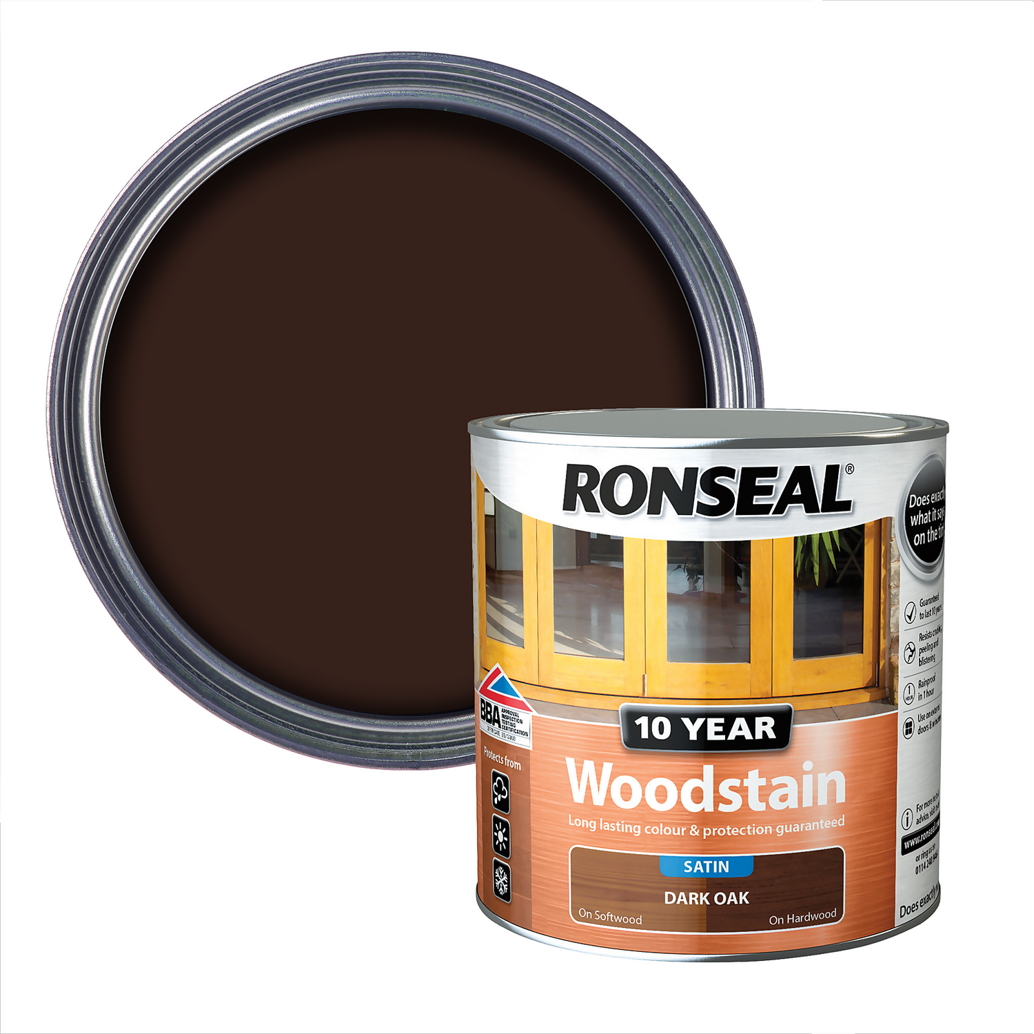 Ronseal 10 Year Woodstain Dark Oak Satin - 750ml 1 Ronseal 10 Year Woodstain Dark Oak Satin - 750ml