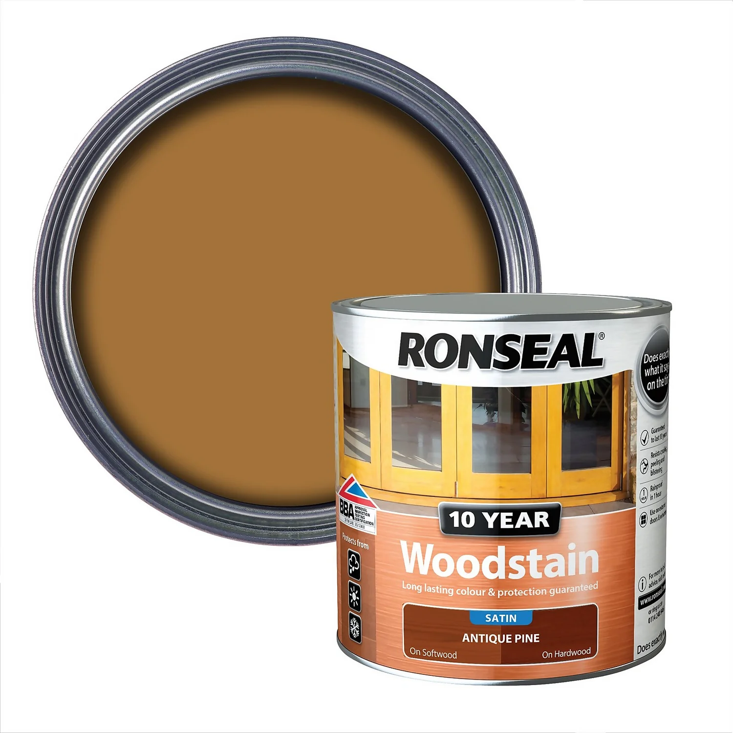 Ronseal 10 Year Woodstain Antique Pine Satin - 2.5L 1 Ronseal 10 Year Woodstain Antique Pine Satin - 2.5L