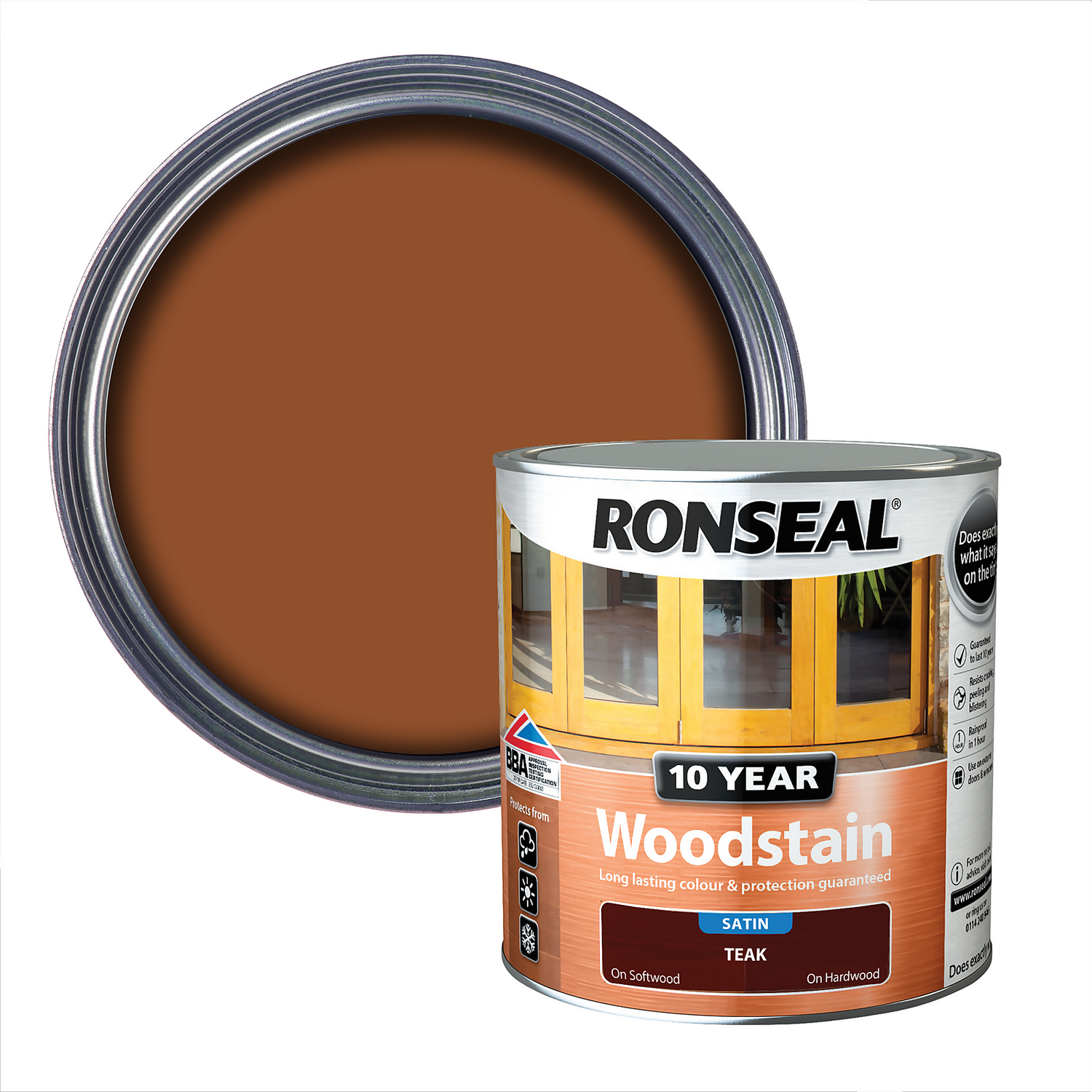Ronseal 10 Year Woodstain Teak Satin - 2.5L 1 Ronseal 10 Year Woodstain Teak Satin - 2.5L