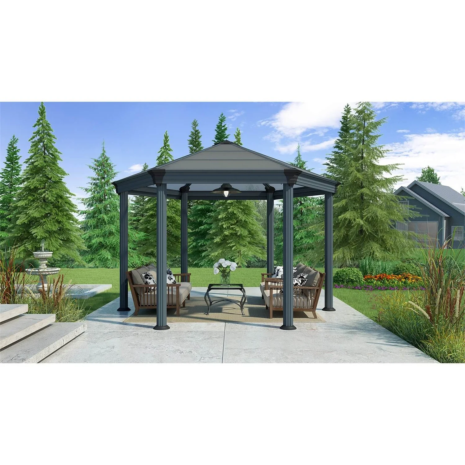 Palram - Canopia Roma Hexagonal Garden Gazebo Grey 1 Palram - Canopia Roma Hexagonal Garden Gazebo Grey