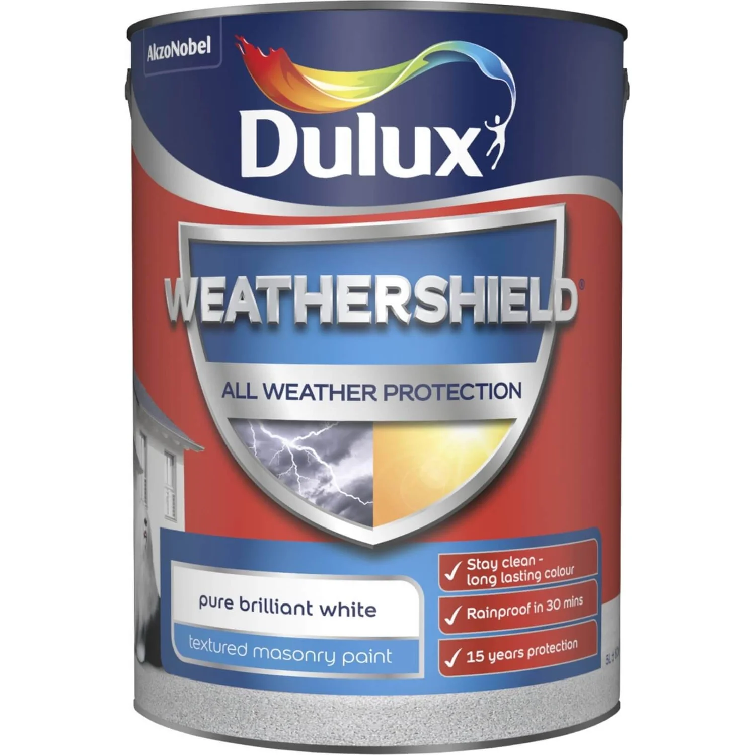 Dulux Weathershield All Weather Textured Masonry Paint Pure Brilliant White - 5L 1 Dulux Weathershield All Weather Textured Masonry Paint Pure Brilliant White - 5L