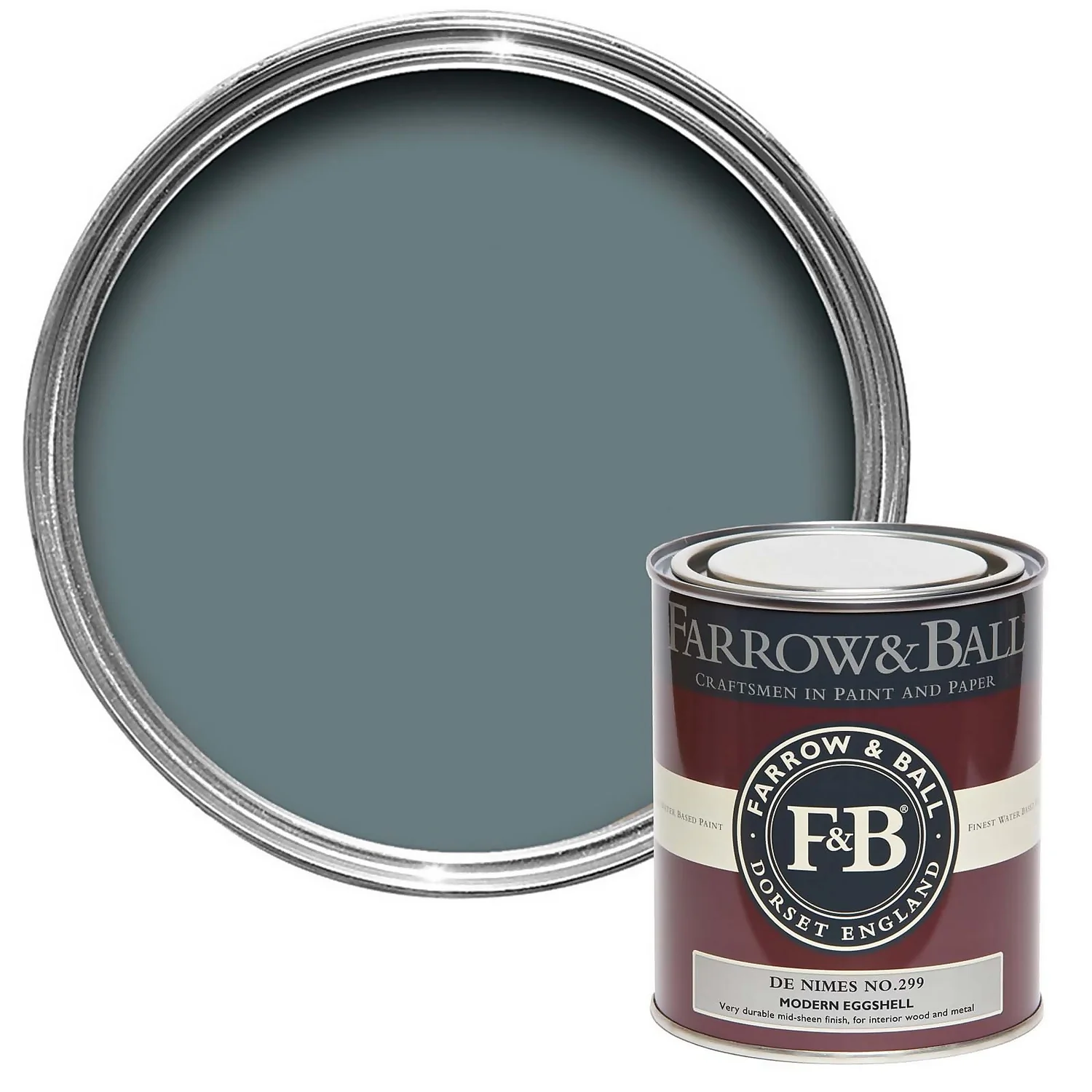 Farrow & Ball Modern Eggshell Paint De Nimes - 750ml 1 Farrow & Ball Modern Eggshell Paint De Nimes - 750ml