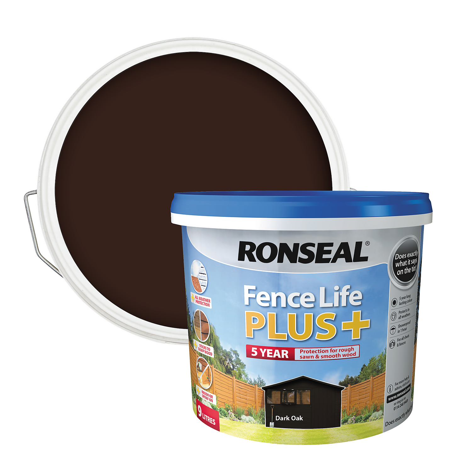 Ronseal Fence Life Plus Paint Dark Oak - 9L 1 Ronseal Fence Life Plus Paint Dark Oak - 9L