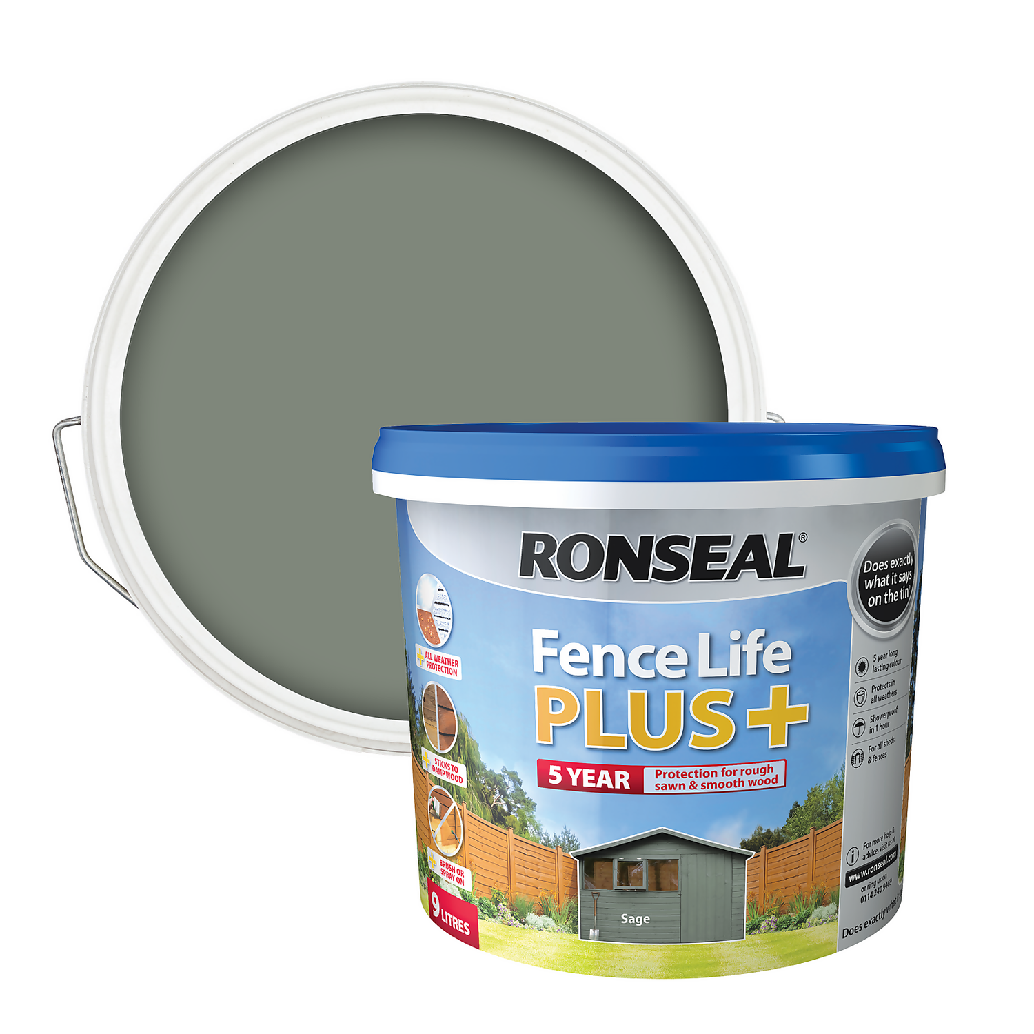 Ronseal Fence Life Plus Paint Sage - 9L 1 Ronseal Fence Life Plus Paint Sage - 9L