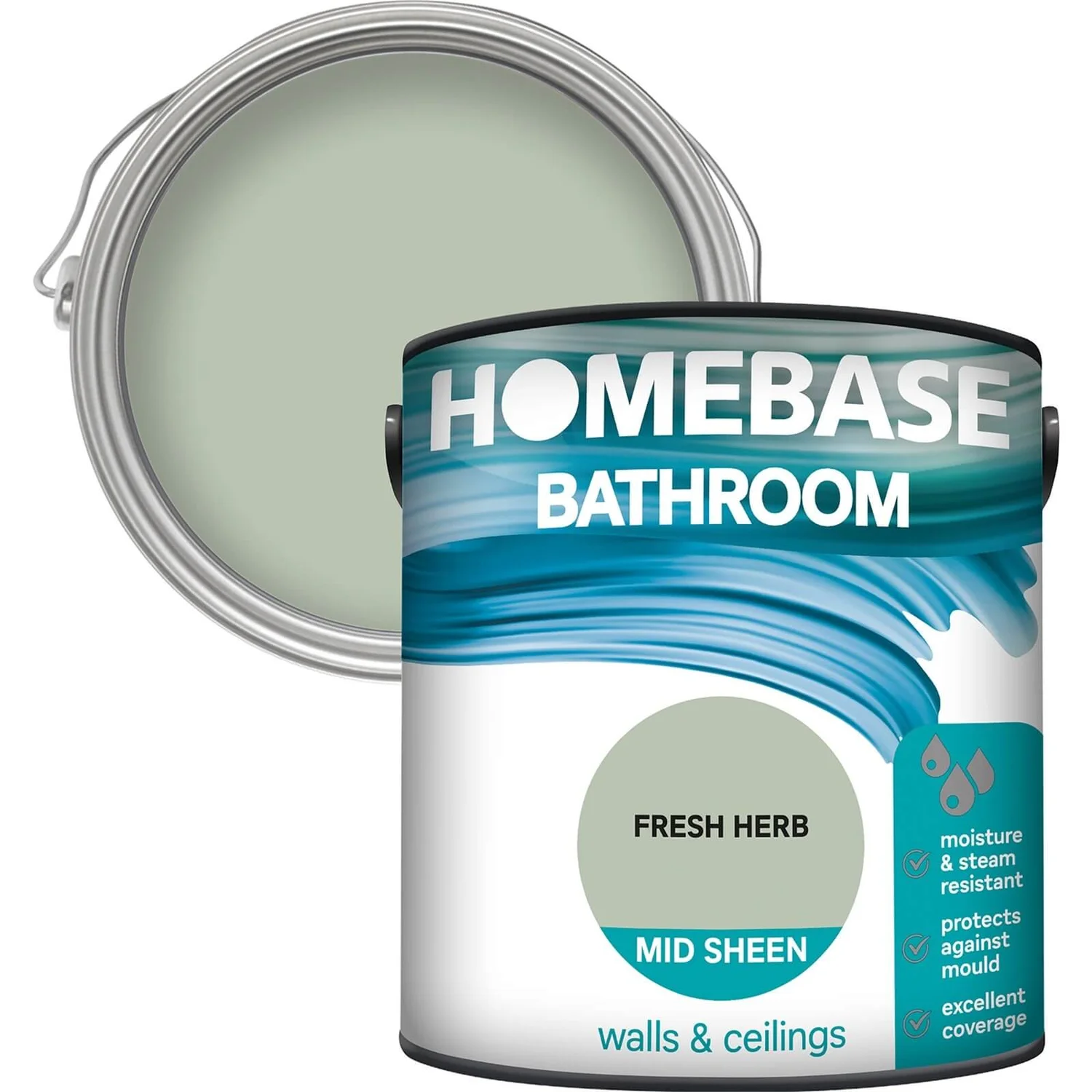 Homebase Bathroom Mid Sheen Paint - Fresh Herb 2.5L 1 Homebase Bathroom Mid Sheen Paint - Fresh Herb 2.5L