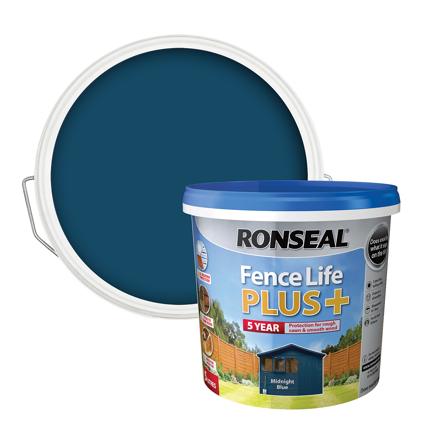 Ronseal Fence Life Plus Paint Midnight Blue - 5L 1 Ronseal Fence Life Plus Paint Midnight Blue - 5L