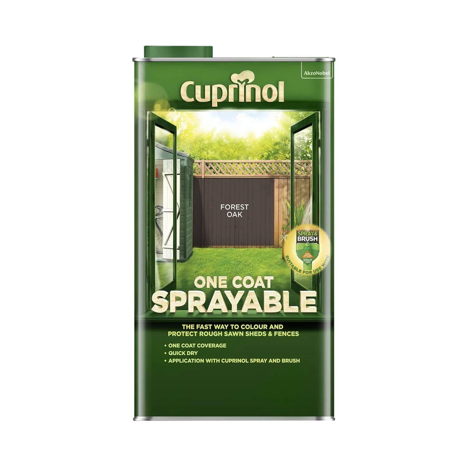 Cuprinol One Coat Sprayable Shed & Fence Paint - Forest Oak - 5L 1 Cuprinol One Coat Sprayable Shed & Fence Paint - Forest Oak - 5L
