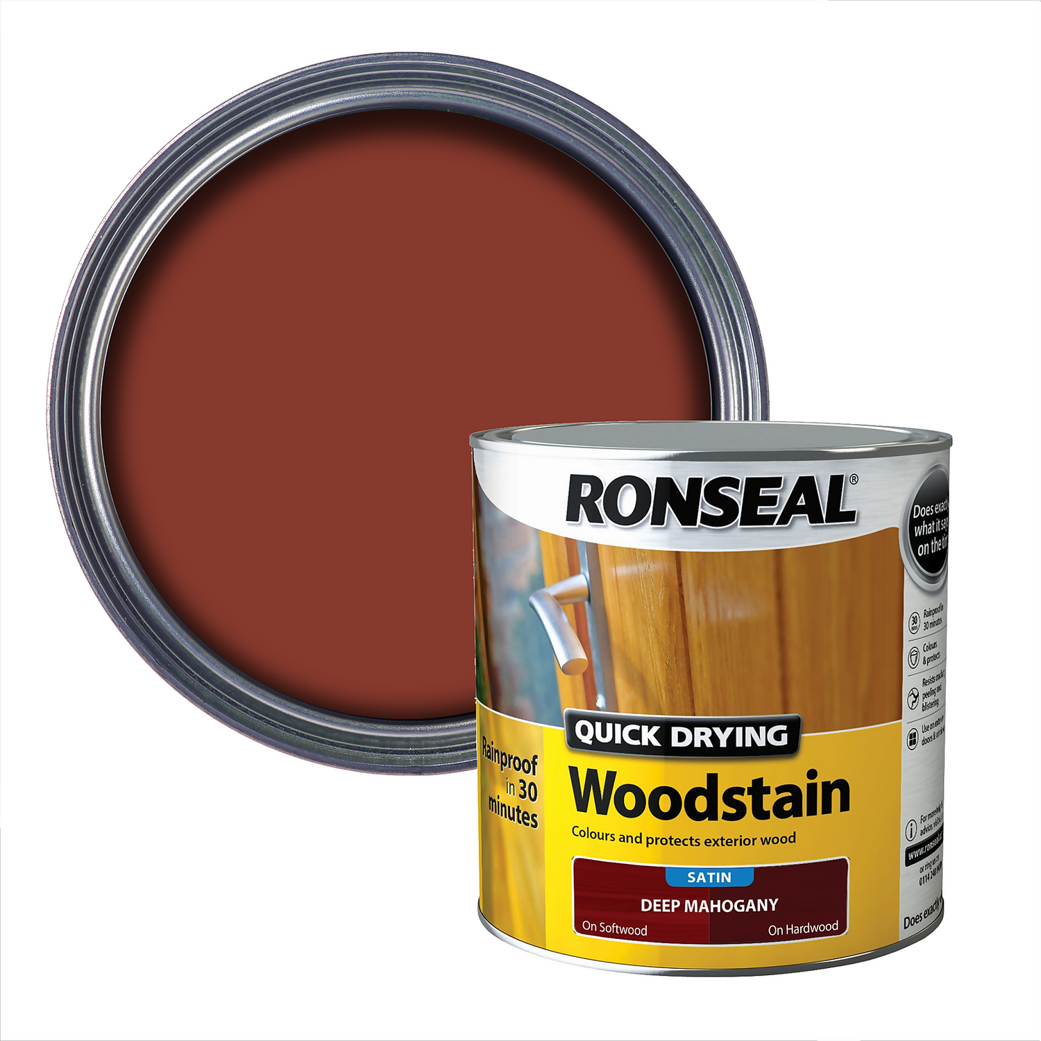 Ronseal Quick Drying Woodstain Deep Mahogany Satin - 2.5L 1 Ronseal Quick Drying Woodstain Deep Mahogany Satin - 2.5L