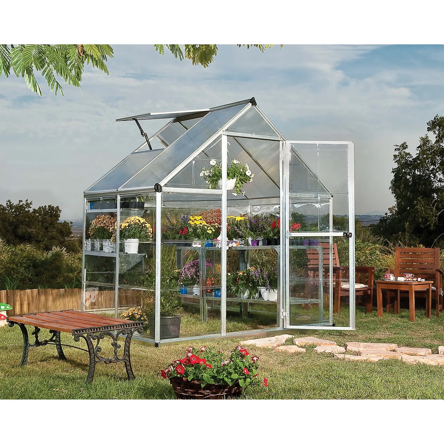 Palram Canopia Hybrid 6 X 4ft Silver Greenhouse 2 Palram Canopia Hybrid 6 X 4ft Silver Greenhouse - Image 2