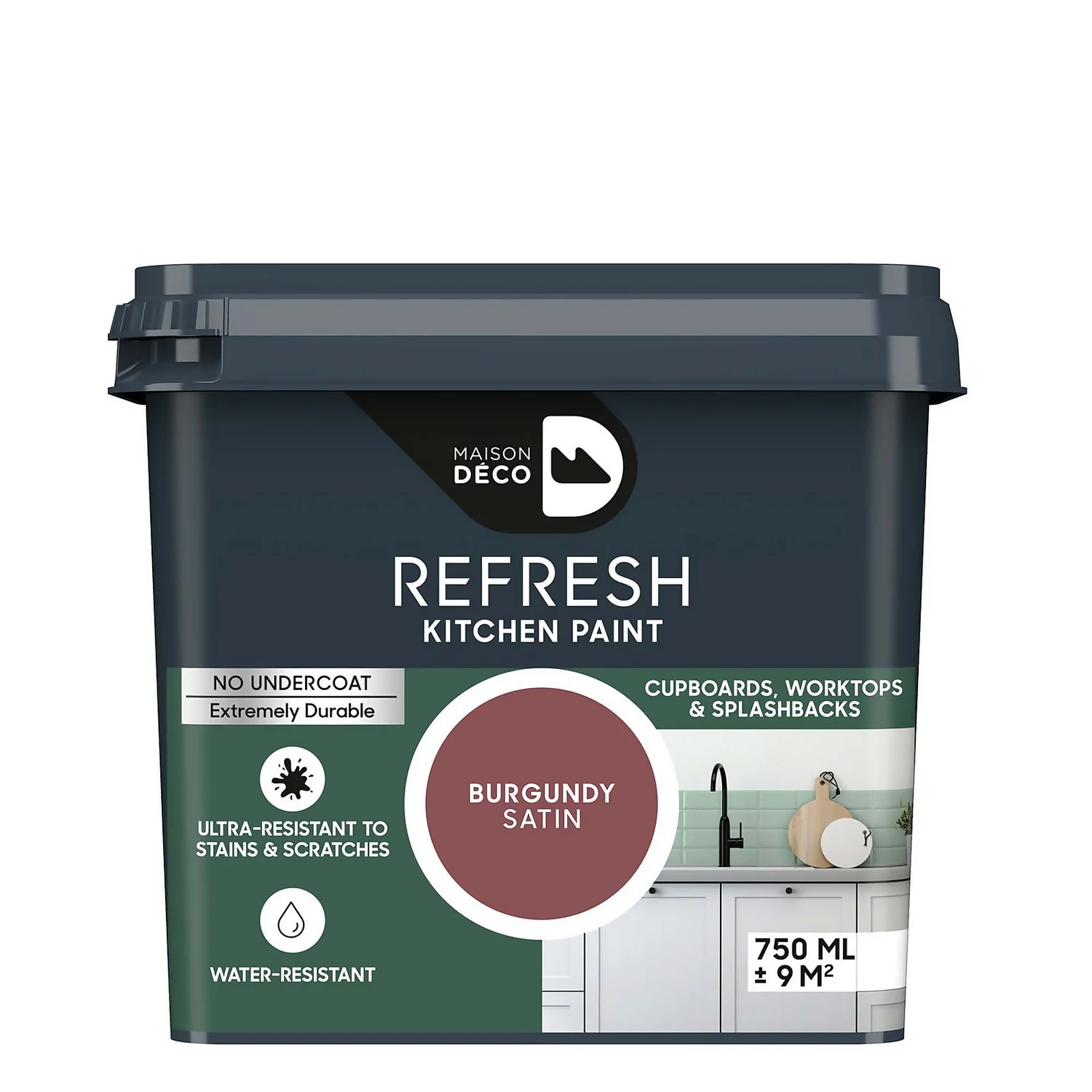 Maison Deco Refresh Kitchen Cupboards, Worktops & Splashbacks Paint Burgundy - 750ml 1 Maison Deco Refresh Kitchen Cupboards, Worktops & Splashbacks Paint Burgundy - 750ml