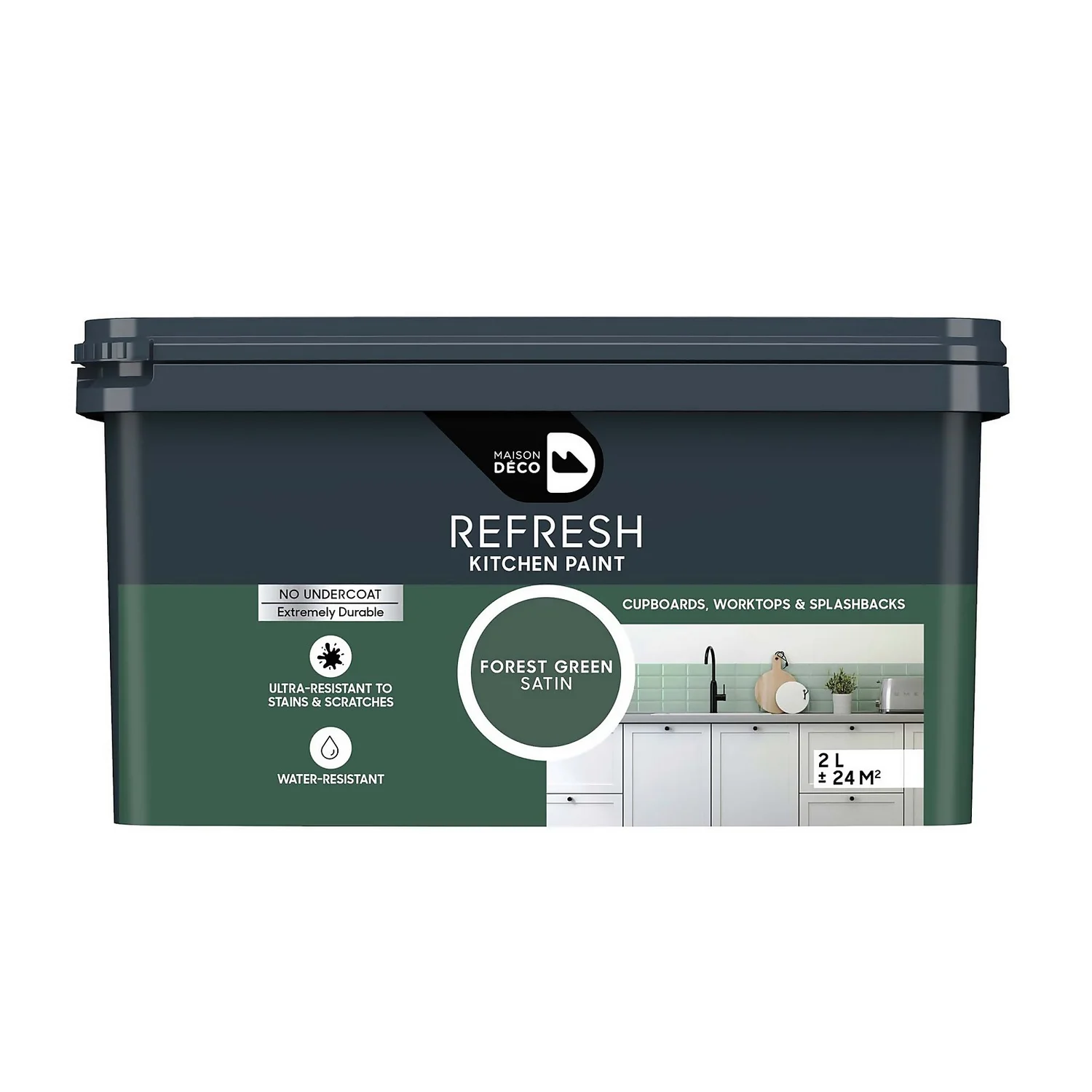 Maison Deco Refresh Kitchen Cupboards, Worktops & Splashbacks Paint Forest Green - 2L 1 Maison Deco Refresh Kitchen Cupboards, Worktops & Splashbacks Paint Forest Green - 2L