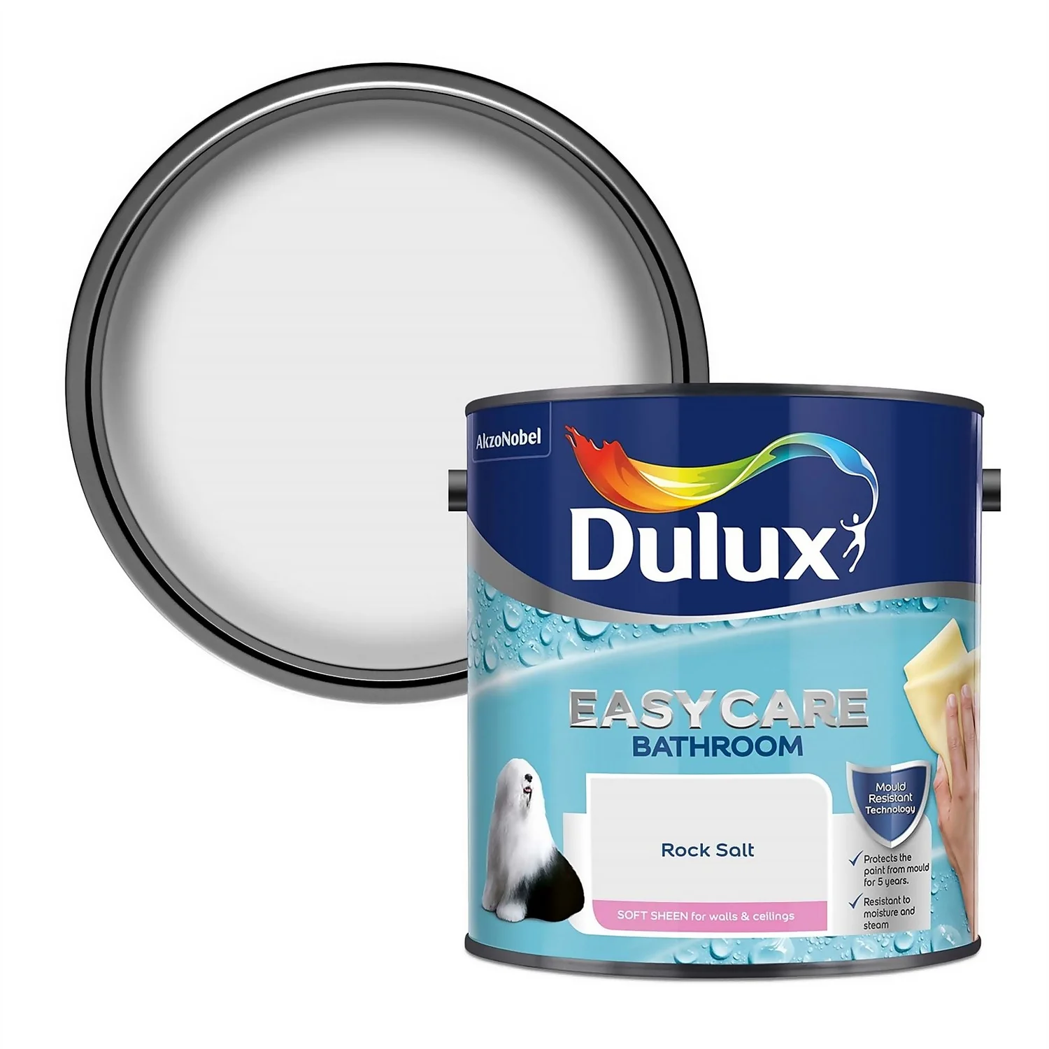 Dulux Easycare Bathroom Rock Salt Soft Sheen Paint - 2.5L 1 Dulux Easycare Bathroom Rock Salt Soft Sheen Paint - 2.5L