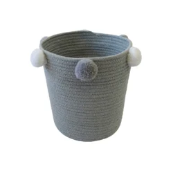 Round Cotton Rope Grey Pom Pom Basket -Best Home Furnishing Store 12886597 1994857031577322