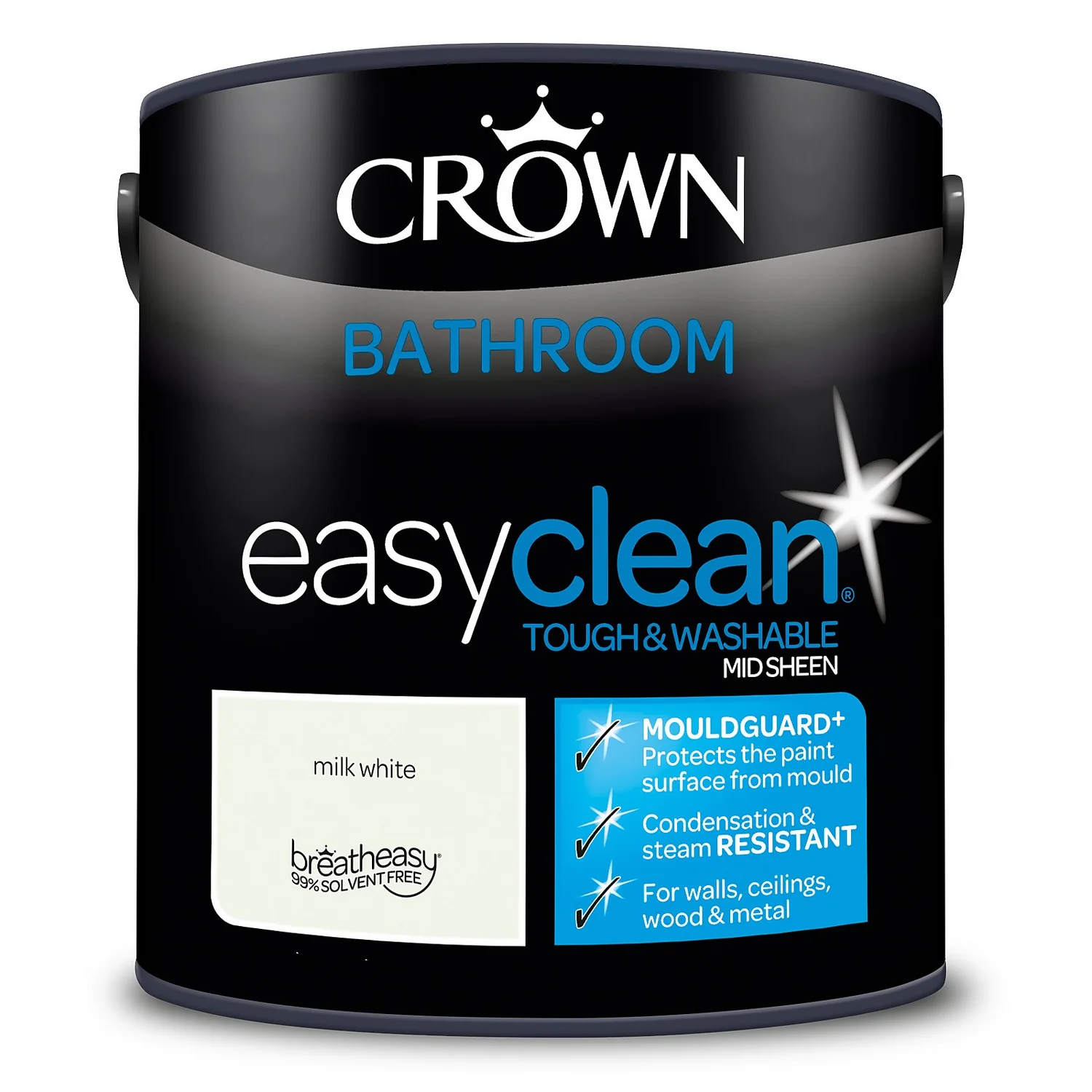 Crown Easyclean® Mouldguard+ Bathroom Mid Sheen Washable Multi Surface Paint Milk White® - 2.5L 7 Crown Easyclean® Mouldguard+ Bathroom Mid Sheen Washable Multi Surface Paint Milk White® - 2.5L - Image 7