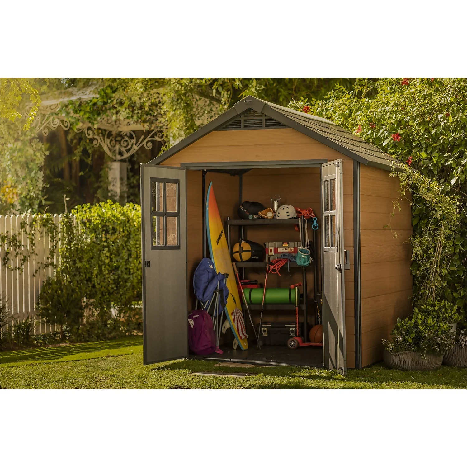 Keter Newton 7.5 X 7ft Outdoor Plastic Garden Storage Shed - Brown 2 Keter Newton 7.5 X 7ft Outdoor Plastic Garden Storage Shed - Brown - Image 2