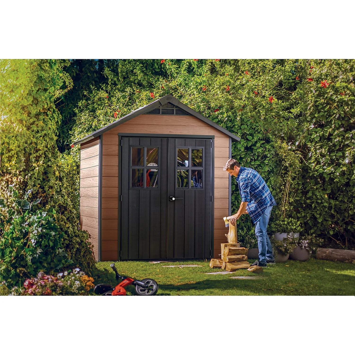 Keter Newton 7.5 X 7ft Outdoor Plastic Garden Storage Shed - Brown 9 Keter Newton 7.5 X 7ft Outdoor Plastic Garden Storage Shed - Brown - Image 9