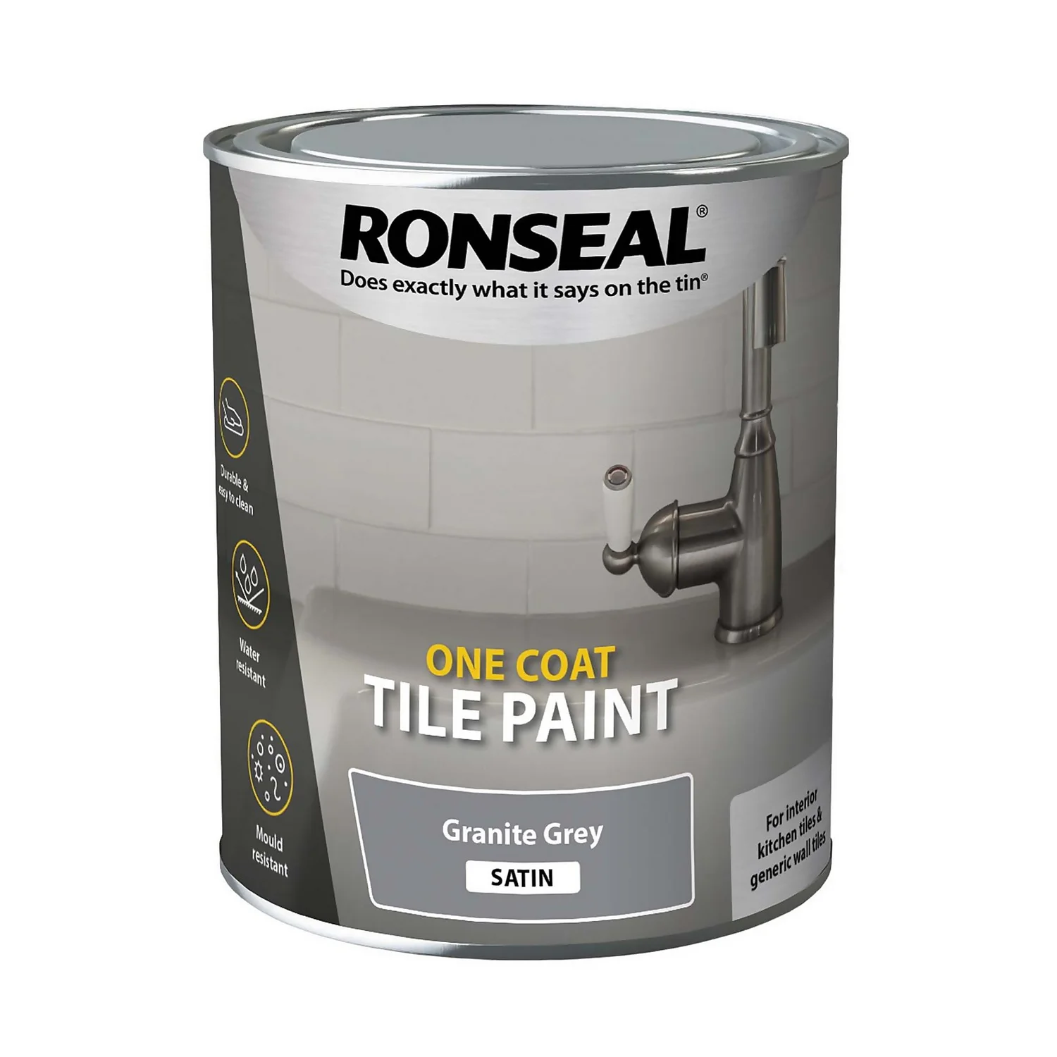 Ronseal One Coat Tile Paint Granite Grey Satin - 750ml 1 Ronseal One Coat Tile Paint Granite Grey Satin - 750ml