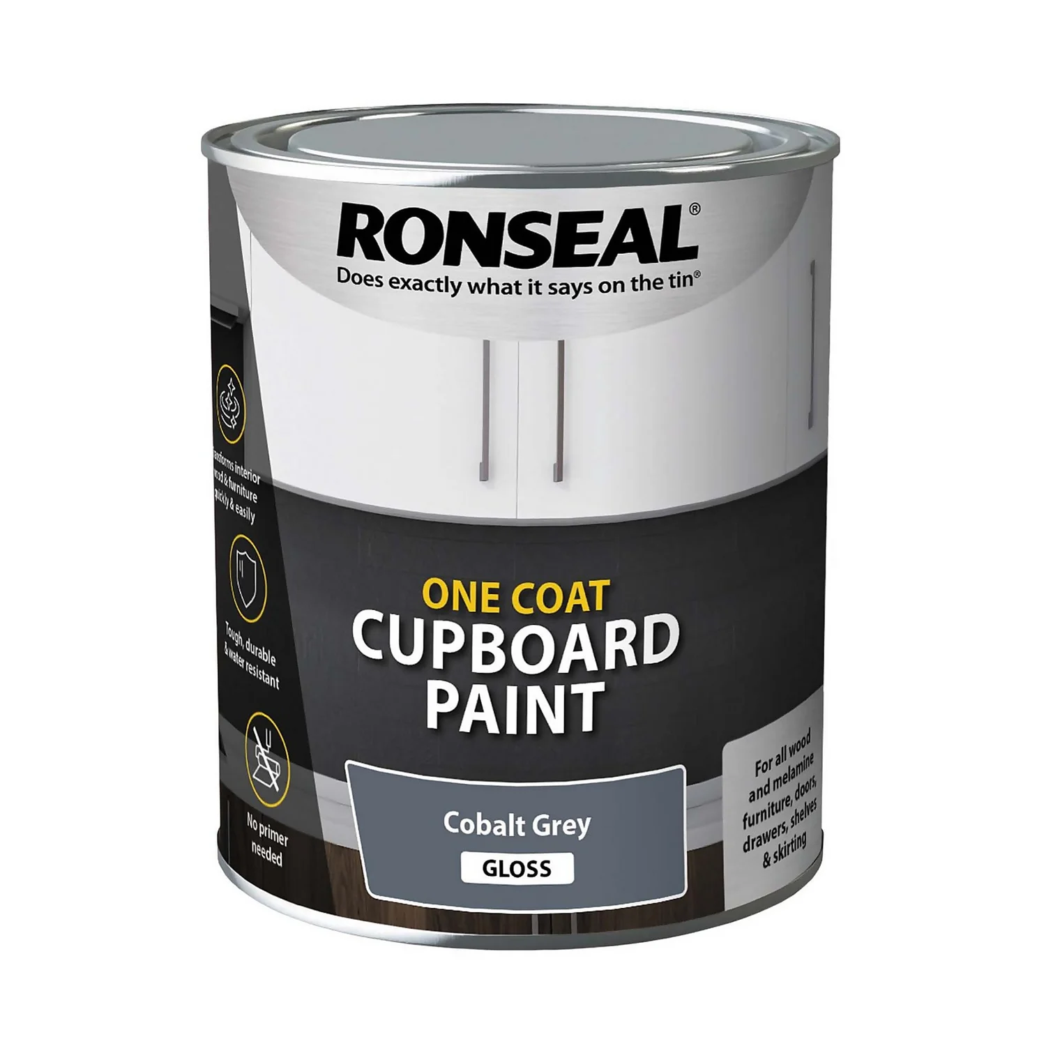 Ronseal One Coat Cupboard Paint Cobalt Grey Gloss - 750ml 1 Ronseal One Coat Cupboard Paint Cobalt Grey Gloss - 750ml