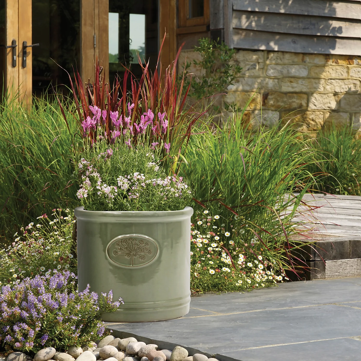 Country Living Heritage Sage Cylinder Pot - 30cm 2 Country Living Heritage Sage Cylinder Pot - 30cm - Image 2