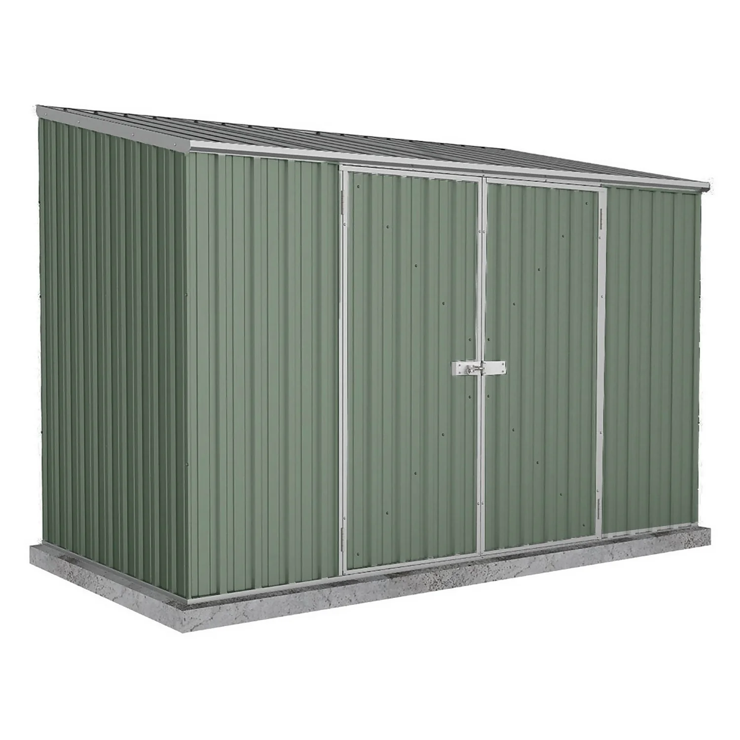 Absco 10 X 5ft Space Saver Metal Pent Shed - Green 1 Absco 10 X 5ft Space Saver Metal Pent Shed - Green
