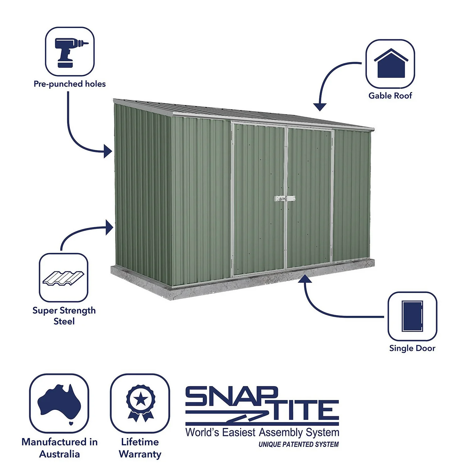 Absco 10 X 5ft Space Saver Metal Pent Shed - Green 2 Absco 10 X 5ft Space Saver Metal Pent Shed - Green - Image 2