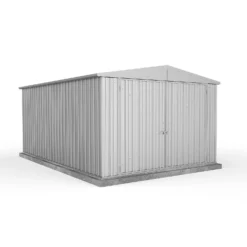 Absco 10 X 15ft Utility Workshop Apex Metal Shed - Zinc