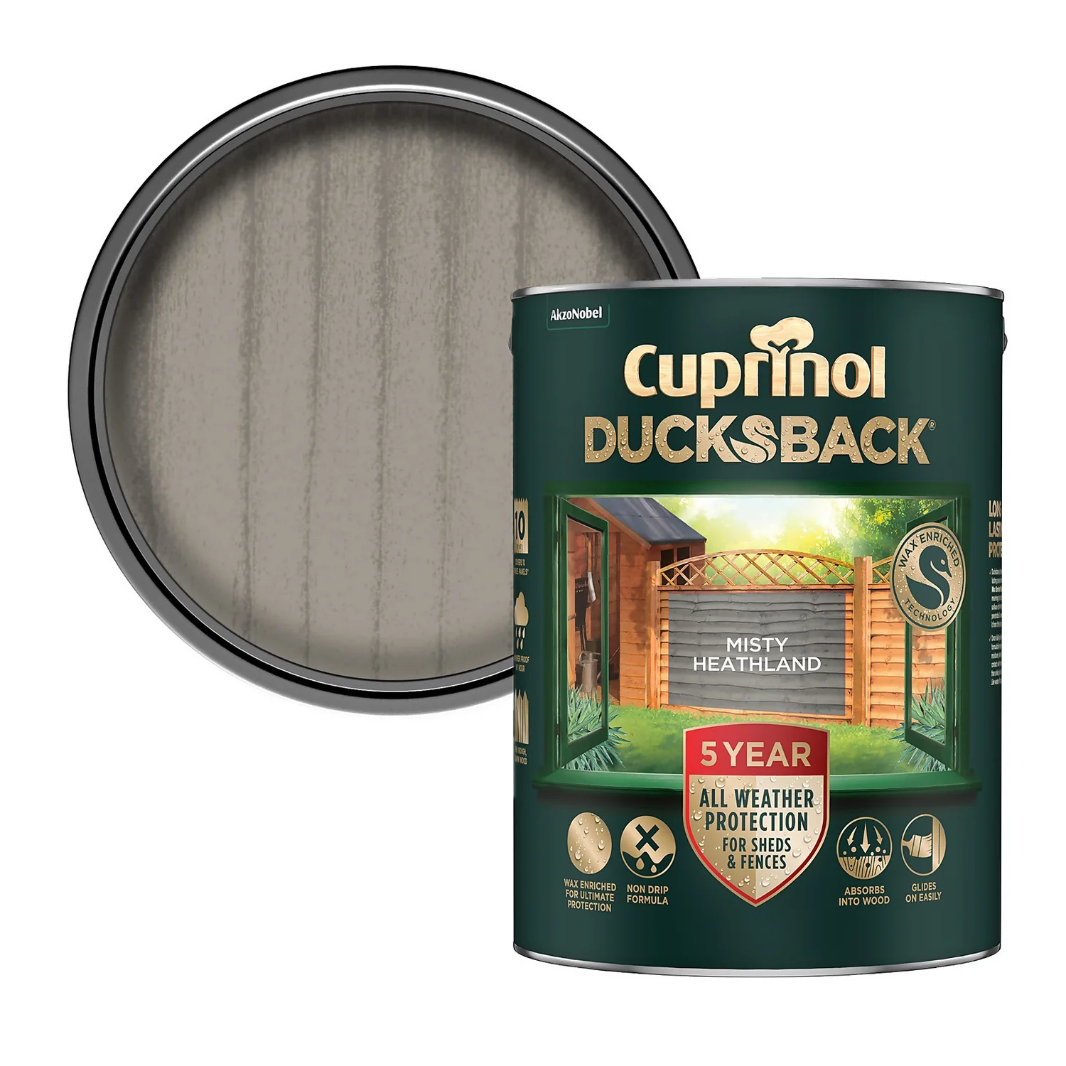 Cuprinol Ducksback Shed & Fence Paint Misty Heathland - 5L 1 Cuprinol Ducksback Shed & Fence Paint Misty Heathland - 5L