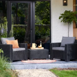 Keter California 2 Seater Outdoor Balcony Garden Furniture Set - Graphite With Grey Cushions -Best Home Furnishing Store 14539588 1355041802454156