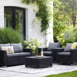 Keter California 4 Seater Outdoor Garden Furniture Lounge Set - Graphite With Grey Cushions -Best Home Furnishing Store 14539591 3115041801816578