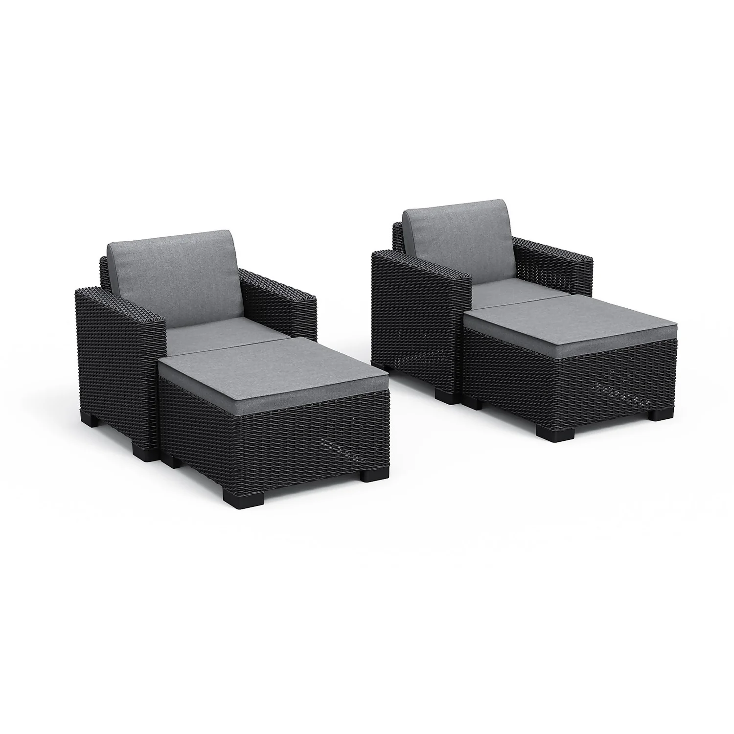 Keter California 2 Seater Outdoor Balcony Deluxe Garden Furniture Set - Graphite With Grey Cushions 1 Keter California 2 Seater Outdoor Balcony Deluxe Garden Furniture Set - Graphite With Grey Cushions