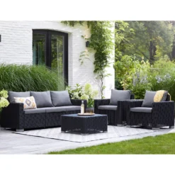 Keter California 5 Seater Outdoor Garden Furniture Sofa And Lounge Set - Graphite With Grey Cushions -Best Home Furnishing Store 14539594 7255041802432301